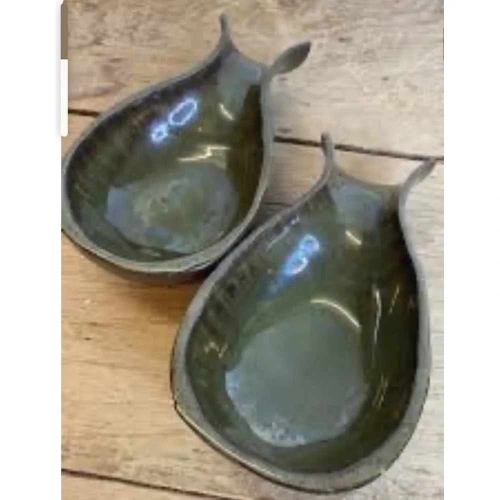 Vintage terra-cotta and dark green glazed handle dish Jersey Pottery 4 Available